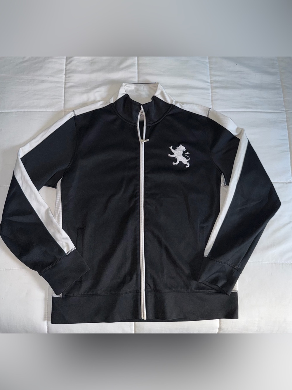 Express Men's Black & White Track Jacket with Lion Crest - Large